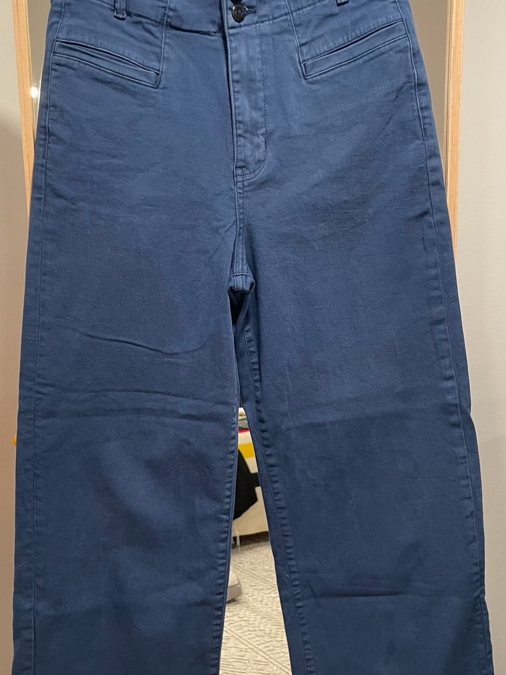 Womens Navy Straight-Leg Trousers